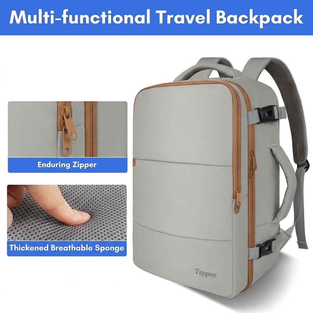Backpack for Women, Carry on Backpack with Laptop Compartment | Travel Laptop Mochila Carry On Luggage with Shoe Pouch, Airline Approved Personal Item Bag For Weekender Hiking, Black Khaki
