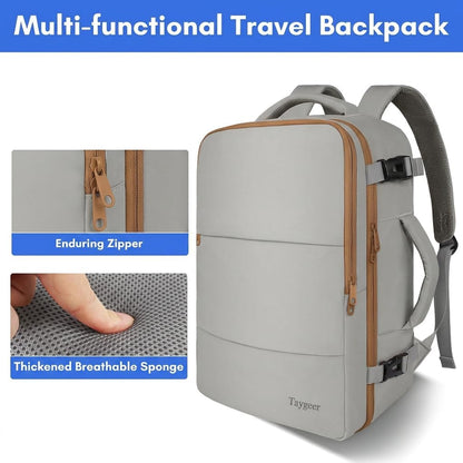 Backpack for Women, Carry on Backpack with Laptop Compartment | Travel Laptop Mochila Carry On Luggage with Shoe Pouch, Airline Approved Personal Item Bag For Weekender Hiking, Black Khaki