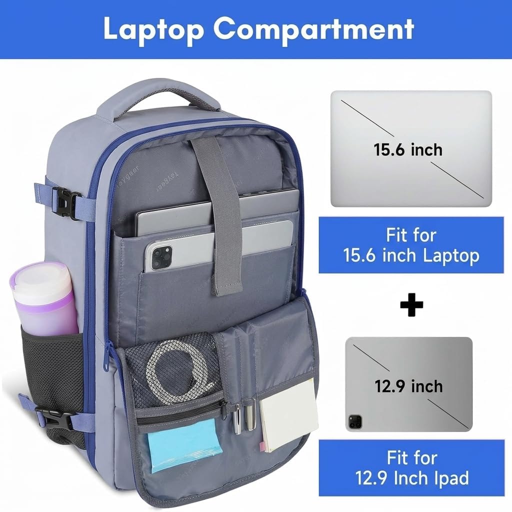 Backpack for Women, Carry on Backpack with Laptop Compartment | Travel Laptop Mochila Carry On Luggage with Shoe Pouch, Airline Approved Personal Item Bag For Weekender Hiking, Black Khaki
