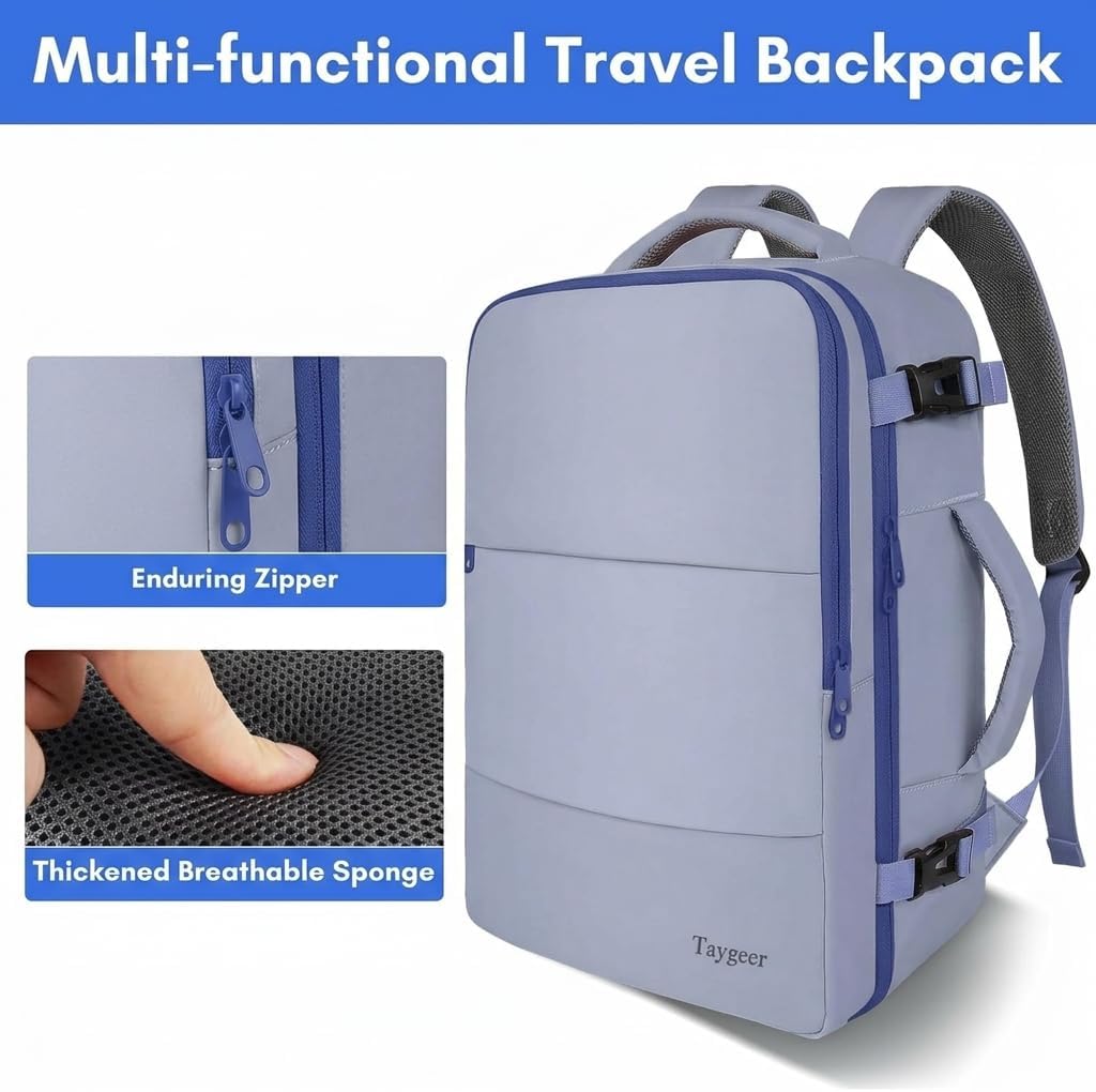 Backpack for Women, Carry on Backpack with Laptop Compartment | Travel Laptop Mochila Carry On Luggage with Shoe Pouch, Airline Approved Personal Item Bag For Weekender Hiking, Black Khaki