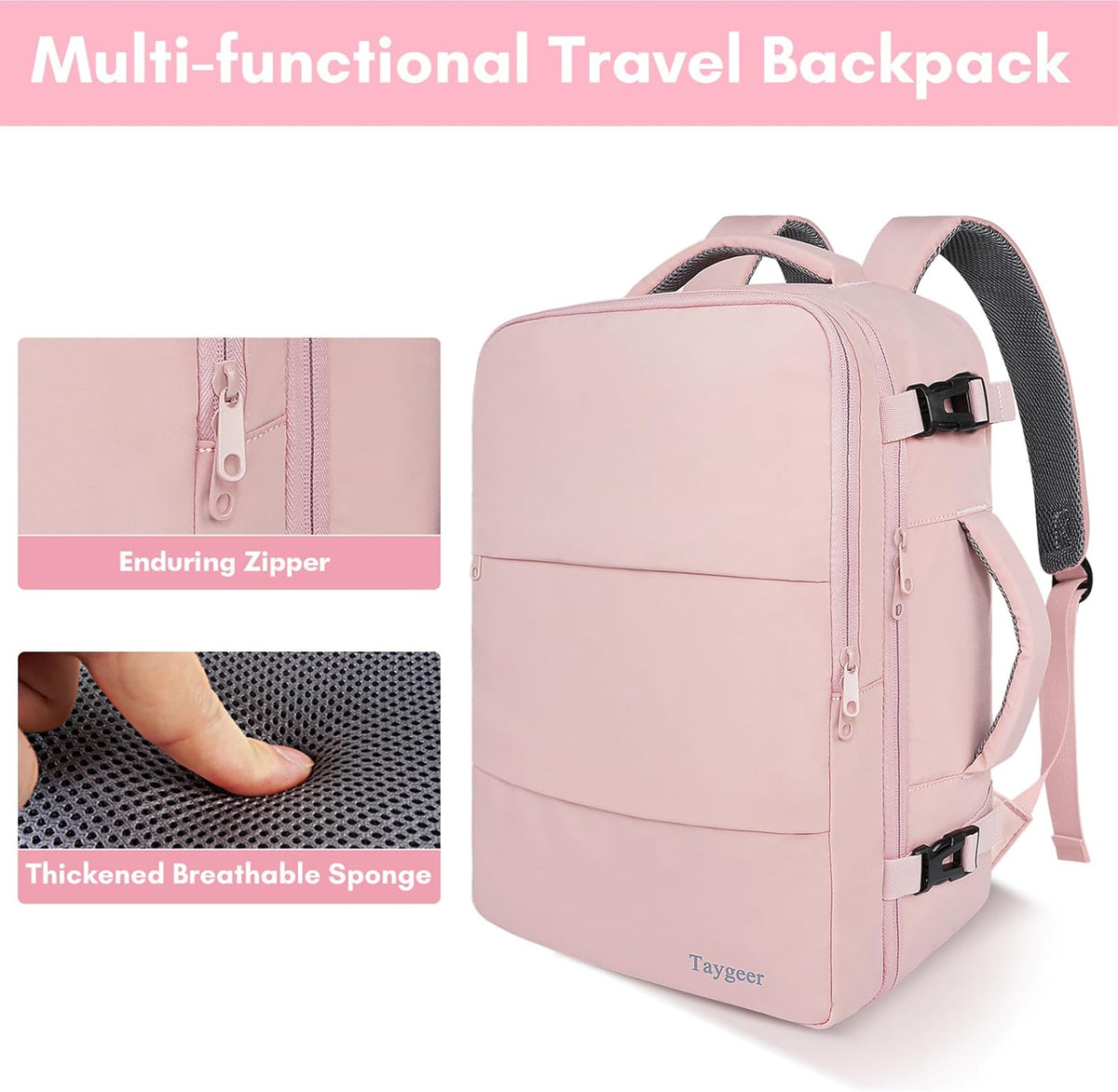 Backpack for Women, Carry on Backpack with Laptop Compartment | Travel Laptop Mochila Carry On Luggage with Shoe Pouch, Airline Approved Personal Item Bag For Weekender Hiking, Black Khaki