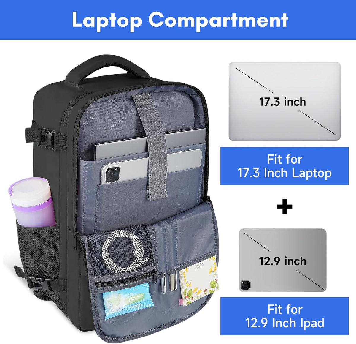 Backpack for Women, Carry on Backpack with Laptop Compartment | Travel Laptop Mochila Carry On Luggage with Shoe Pouch, Airline Approved Personal Item Bag For Weekender Hiking, Black Khaki
