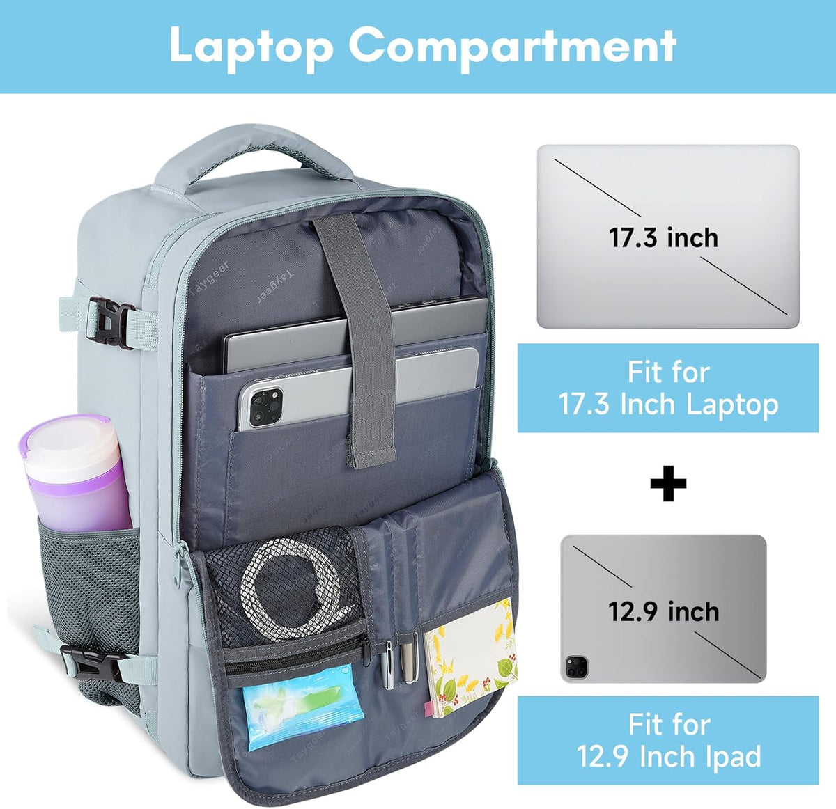 Backpack for Women, Carry on Backpack with Laptop Compartment | Travel Laptop Mochila Carry On Luggage with Shoe Pouch, Airline Approved Personal Item Bag For Weekender Hiking, Black Khaki