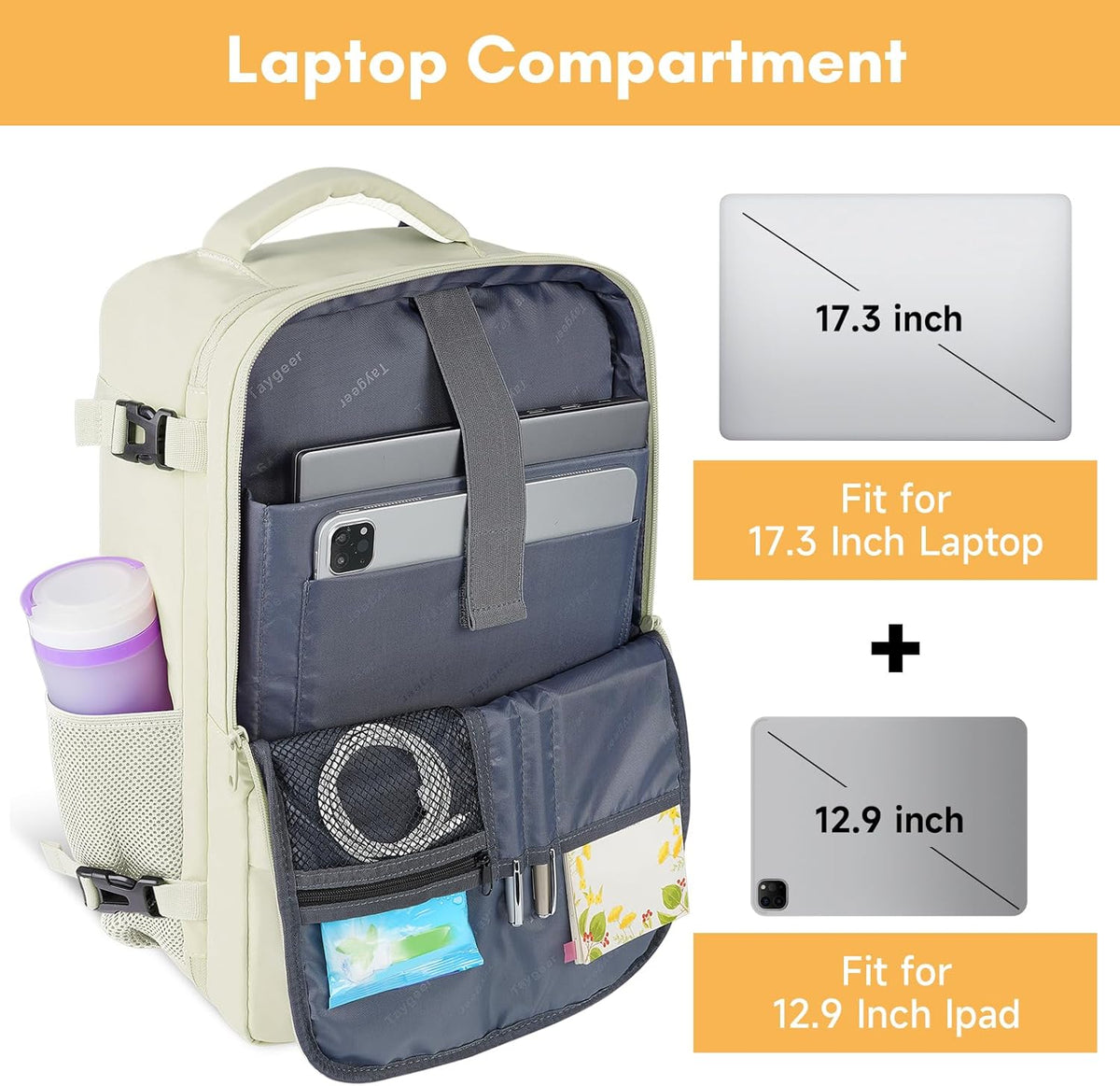 Backpack for Women, Carry on Backpack with Laptop Compartment | Travel Laptop Mochila Carry On Luggage with Shoe Pouch, Airline Approved Personal Item Bag For Weekender Hiking, Black Khaki
