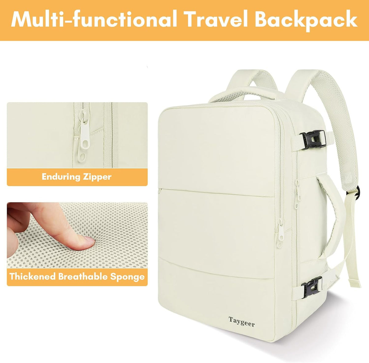 Backpack for Women, Carry on Backpack with Laptop Compartment | Travel Laptop Mochila Carry On Luggage with Shoe Pouch, Airline Approved Personal Item Bag For Weekender Hiking, Black Khaki