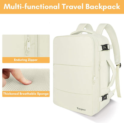 Backpack for Women, Carry on Backpack with Laptop Compartment | Travel Laptop Mochila Carry On Luggage with Shoe Pouch, Airline Approved Personal Item Bag For Weekender Hiking, Black Khaki