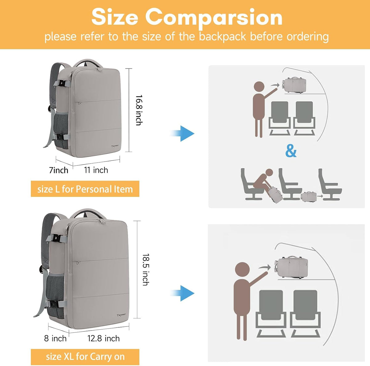 Backpack for Women, Carry on Backpack with Laptop Compartment | Travel Laptop Mochila Carry On Luggage with Shoe Pouch, Airline Approved Personal Item Bag For Weekender Hiking, Black Khaki