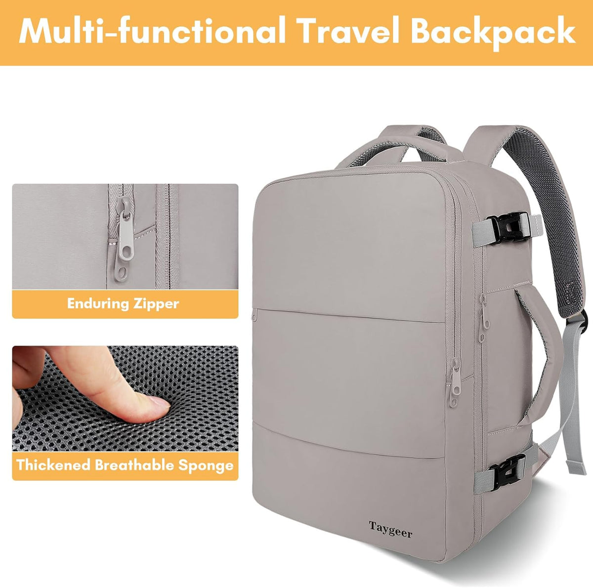 Backpack for Women, Carry on Backpack with Laptop Compartment | Travel Laptop Mochila Carry On Luggage with Shoe Pouch, Airline Approved Personal Item Bag For Weekender Hiking, Black Khaki