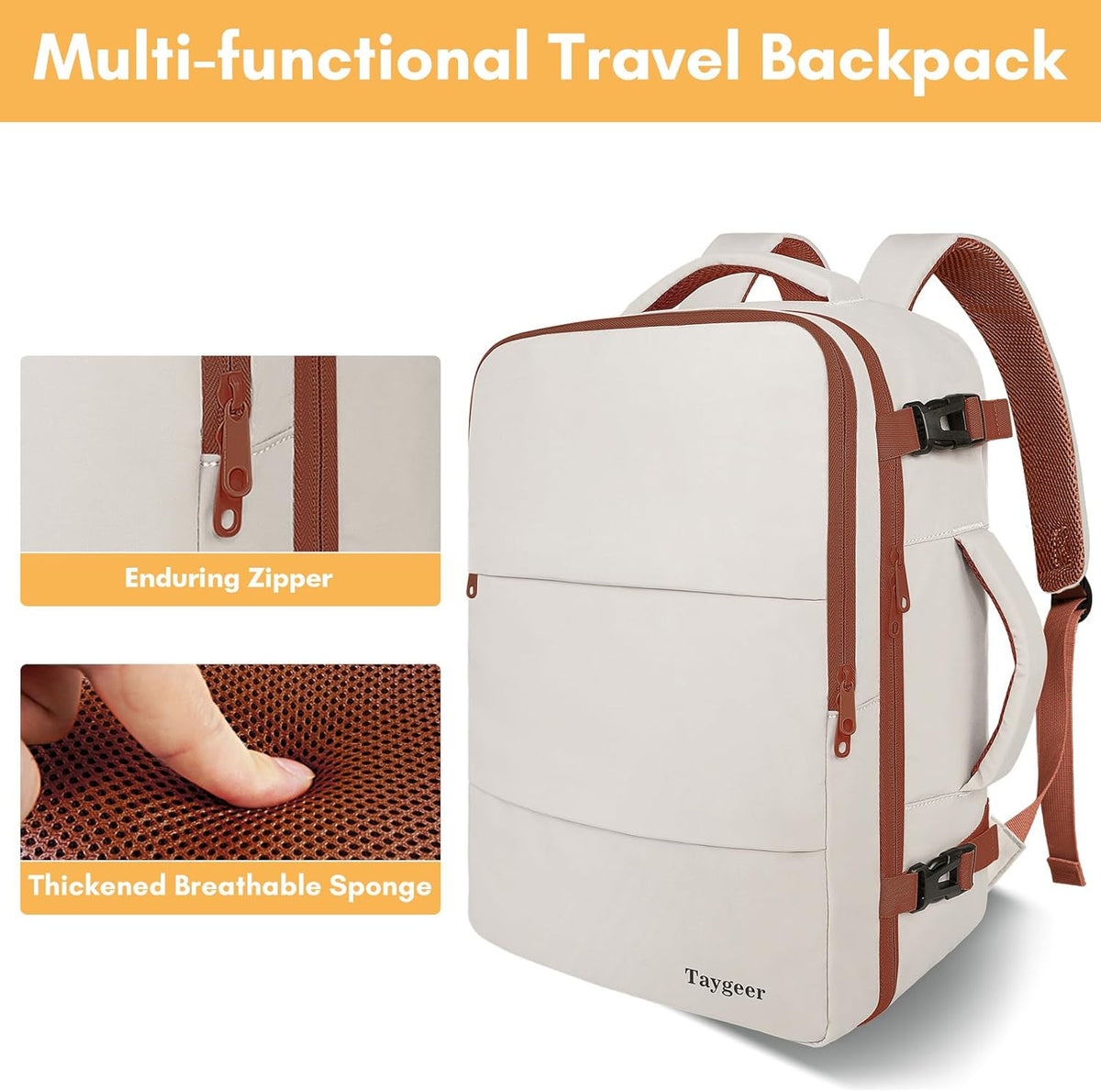 Backpack for Women, Carry on Backpack with Laptop Compartment | Travel Laptop Mochila Carry On Luggage with Shoe Pouch, Airline Approved Personal Item Bag For Weekender Hiking, Black Khaki