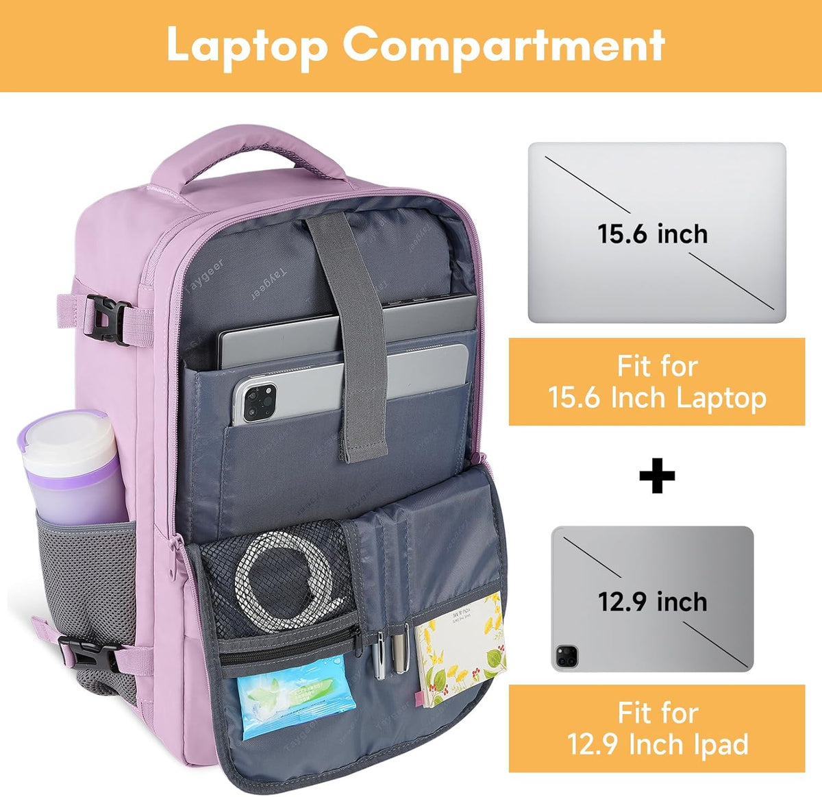 Backpack for Women, Carry on Backpack with Laptop Compartment | Travel Laptop Mochila Carry On Luggage with Shoe Pouch, Airline Approved Personal Item Bag For Weekender Hiking, Black Khaki