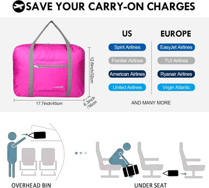 Personal item travel bag 17.7x12.6x6.3 for Spirit Airlines Lightweight carry on duffle bag for Gym,Sports,Vacation(Hot Pink)