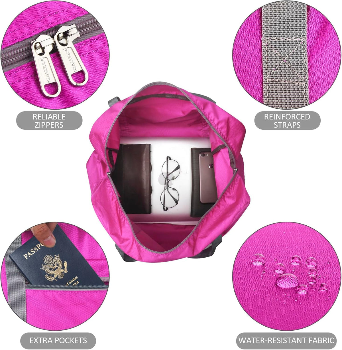 Personal item travel bag 17.7x12.6x6.3 for Spirit Airlines Lightweight carry on duffle bag for Gym,Sports,Vacation(Hot Pink)