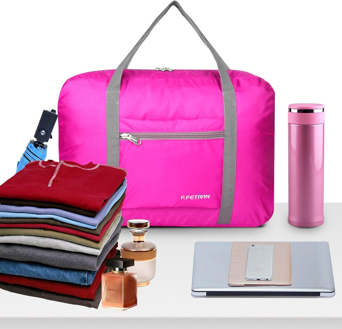 Personal item travel bag 17.7x12.6x6.3 for Spirit Airlines Lightweight carry on duffle bag for Gym,Sports,Vacation(Hot Pink)