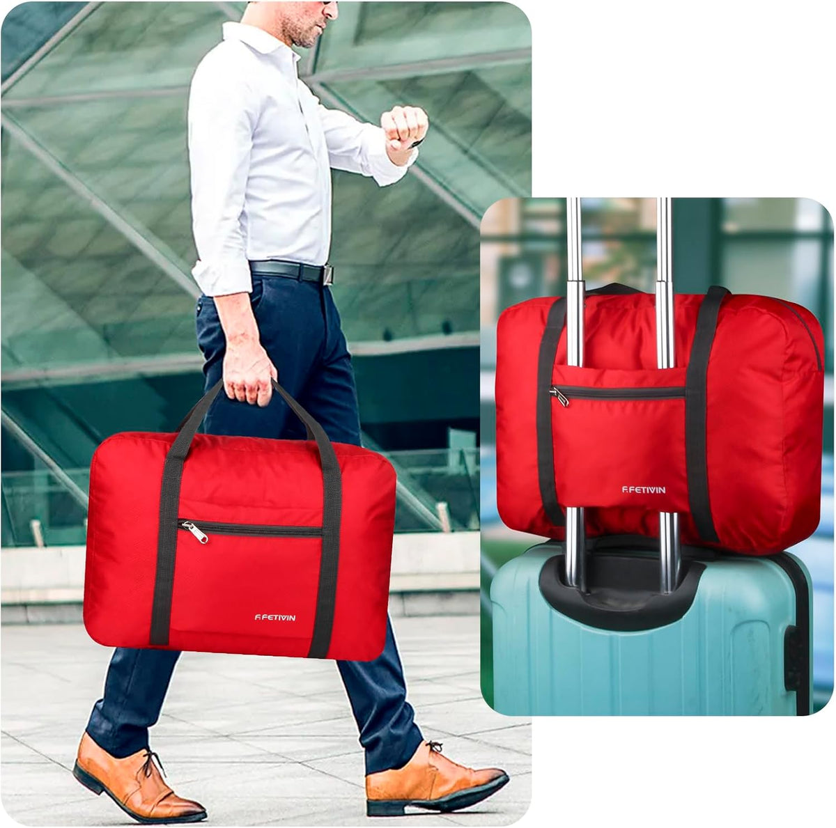 Personal item travel bag 17.7x12.6x6.3 for Spirit Airlines Lightweight carry on duffle bag for Gym,Sports,Vacation(Hot Pink)