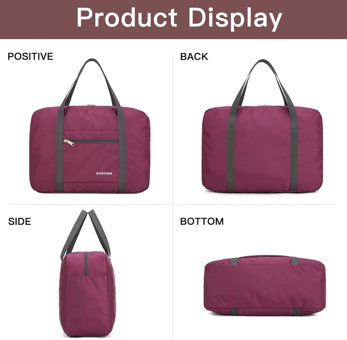 Personal item travel bag 17.7x12.6x6.3 for Spirit Airlines Lightweight carry on duffle bag for Gym,Sports,Vacation(Hot Pink)