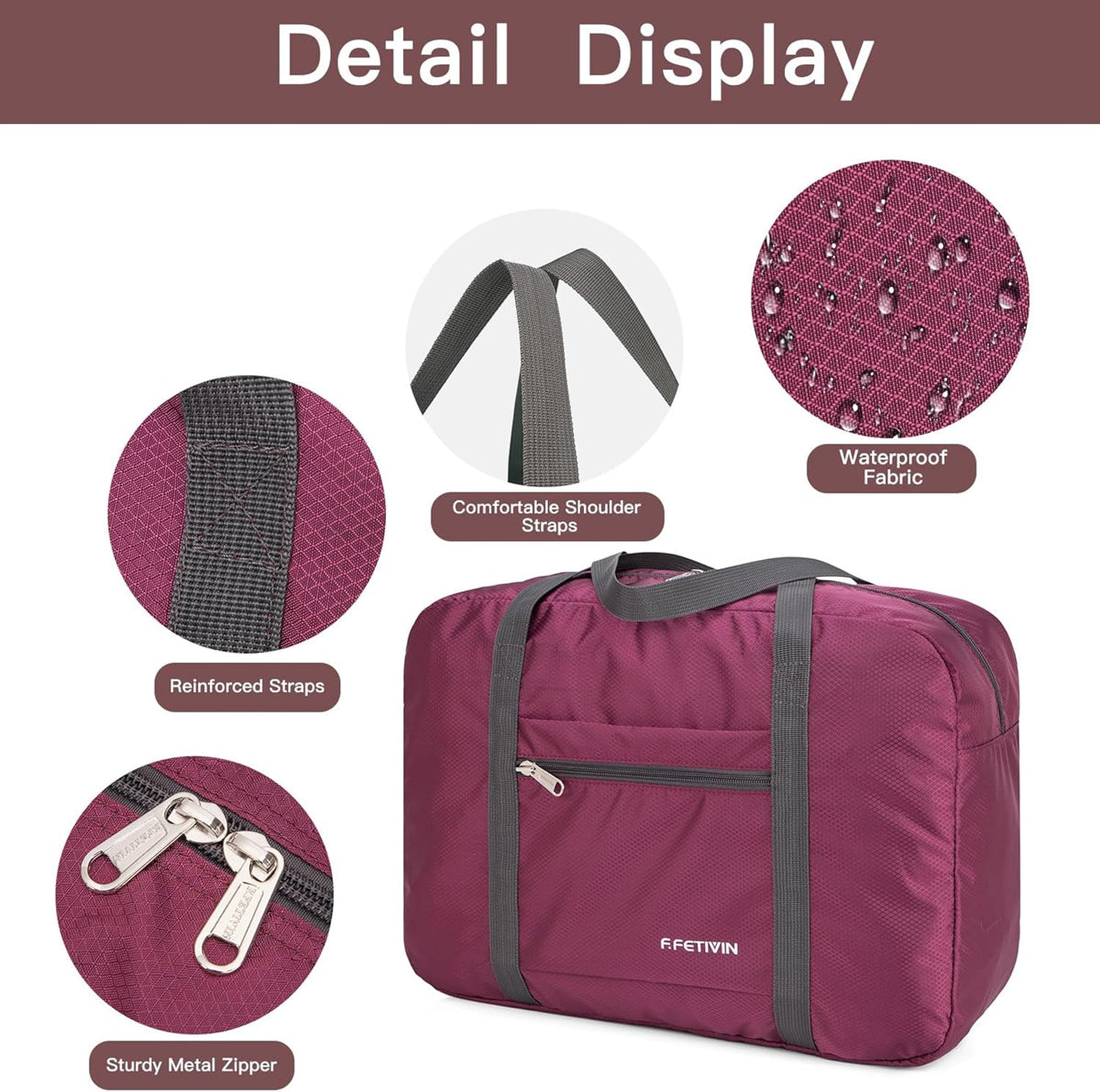 Personal item travel bag 17.7x12.6x6.3 for Spirit Airlines Lightweight carry on duffle bag for Gym,Sports,Vacation(Hot Pink)
