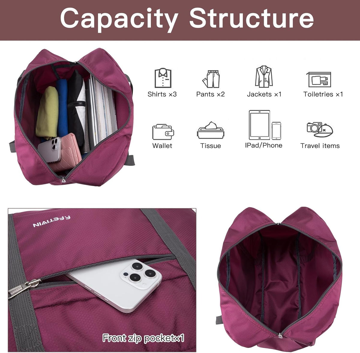 Personal item travel bag 17.7x12.6x6.3 for Spirit Airlines Lightweight carry on duffle bag for Gym,Sports,Vacation(Hot Pink)