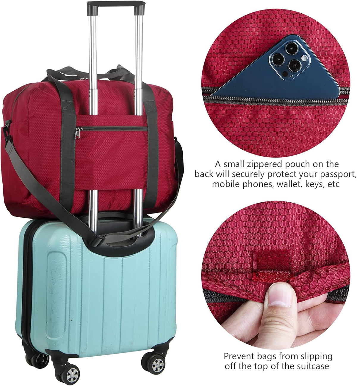 Personal item travel bag 17.7x12.6x6.3 for Spirit Airlines Lightweight carry on duffle bag for Gym,Sports,Vacation(Hot Pink)