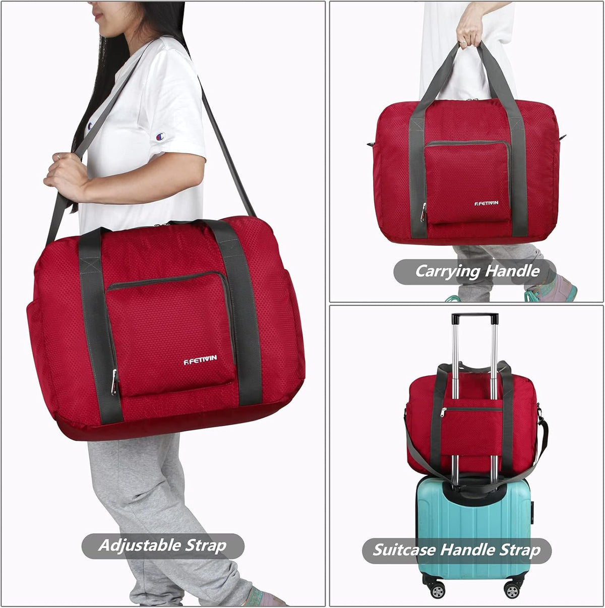 Personal item travel bag 17.7x12.6x6.3 for Spirit Airlines Lightweight carry on duffle bag for Gym,Sports,Vacation(Hot Pink)