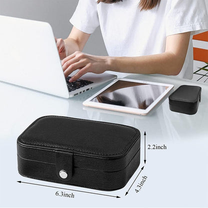 Hatori Travel Jewelry Box, PU Leather Small Jewelry Organizer for Women Girls, Double Layer Portable Mini Travel Case Display Storage Holder Boxes for Stud Earrings, Rings (Black)