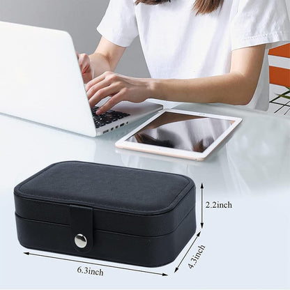 Hatori Travel Jewelry Box, PU Leather Small Jewelry Organizer for Women Girls, Double Layer Portable Mini Travel Case Display Storage Holder Boxes for Stud Earrings, Rings (Black)