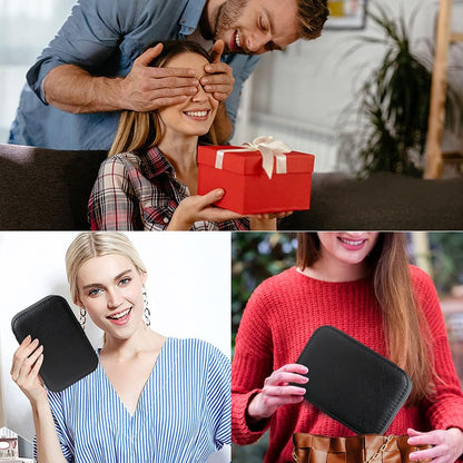 Hatori Travel Jewelry Box, PU Leather Small Jewelry Organizer for Women Girls, Double Layer Portable Mini Travel Case Display Storage Holder Boxes for Stud Earrings, Rings (Black)