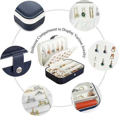 Hatori Travel Jewelry Box, PU Leather Small Jewelry Organizer for Women Girls, Double Layer Portable Mini Travel Case Display Storage Holder Boxes for Stud Earrings, Rings (Black)