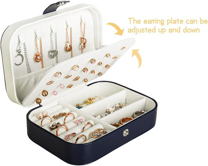 Hatori Travel Jewelry Box, PU Leather Small Jewelry Organizer for Women Girls, Double Layer Portable Mini Travel Case Display Storage Holder Boxes for Stud Earrings, Rings (Black)
