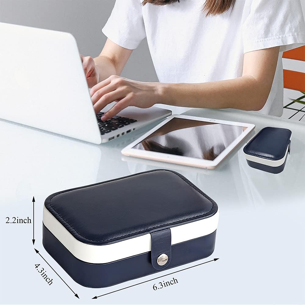 Hatori Travel Jewelry Box, PU Leather Small Jewelry Organizer for Women Girls, Double Layer Portable Mini Travel Case Display Storage Holder Boxes for Stud Earrings, Rings (Black)