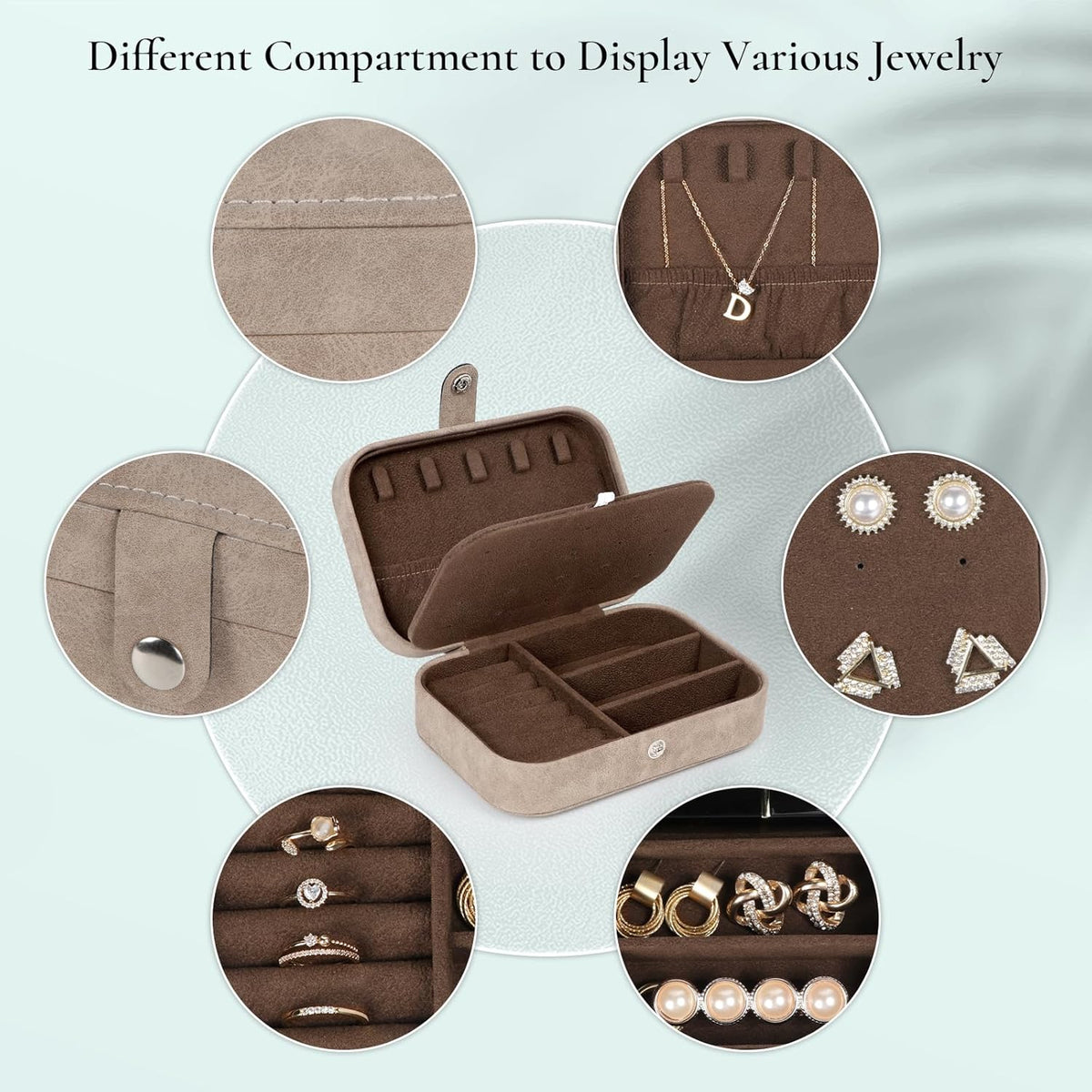 Hatori Travel Jewelry Box, PU Leather Small Jewelry Organizer for Women Girls, Double Layer Portable Mini Travel Case Display Storage Holder Boxes for Stud Earrings, Rings (Black)