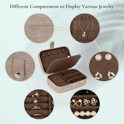 Hatori Travel Jewelry Box, PU Leather Small Jewelry Organizer for Women Girls, Double Layer Portable Mini Travel Case Display Storage Holder Boxes for Stud Earrings, Rings (Black)