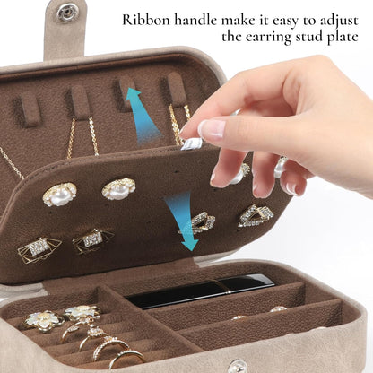 Hatori Travel Jewelry Box, PU Leather Small Jewelry Organizer for Women Girls, Double Layer Portable Mini Travel Case Display Storage Holder Boxes for Stud Earrings, Rings (Black)