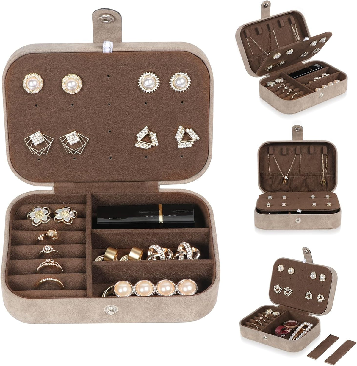 Hatori Travel Jewelry Box, PU Leather Small Jewelry Organizer for Women Girls, Double Layer Portable Mini Travel Case Display Storage Holder Boxes for Stud Earrings, Rings (Black)