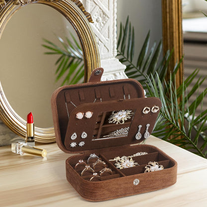 Hatori Travel Jewelry Box, PU Leather Small Jewelry Organizer for Women Girls, Double Layer Portable Mini Travel Case Display Storage Holder Boxes for Stud Earrings, Rings (Black)