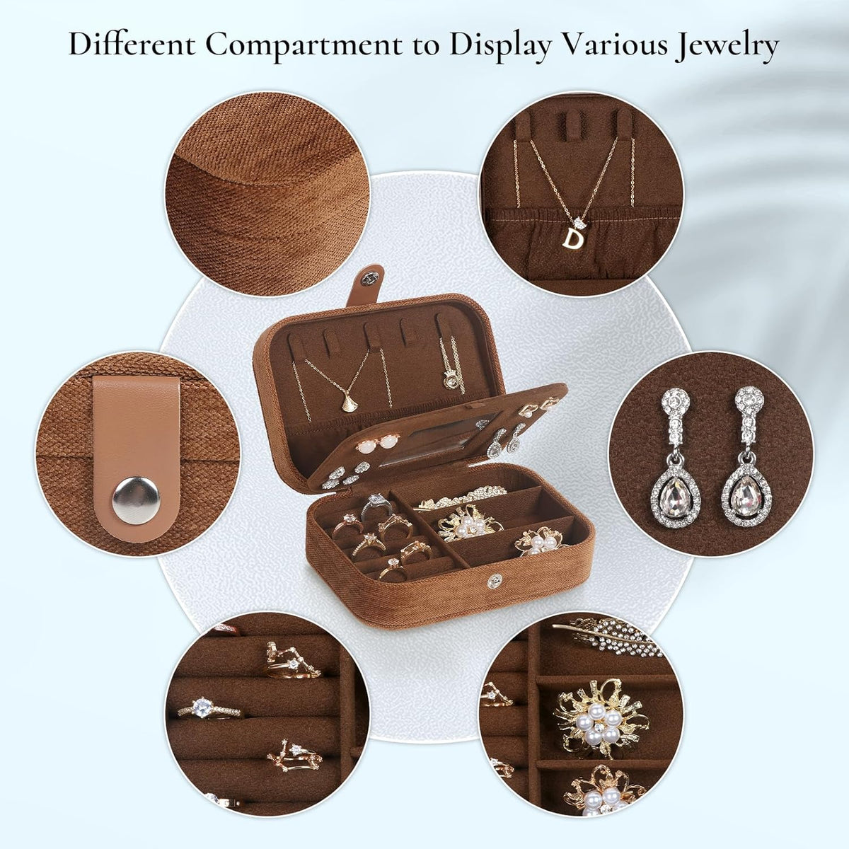 Hatori Travel Jewelry Box, PU Leather Small Jewelry Organizer for Women Girls, Double Layer Portable Mini Travel Case Display Storage Holder Boxes for Stud Earrings, Rings (Black)