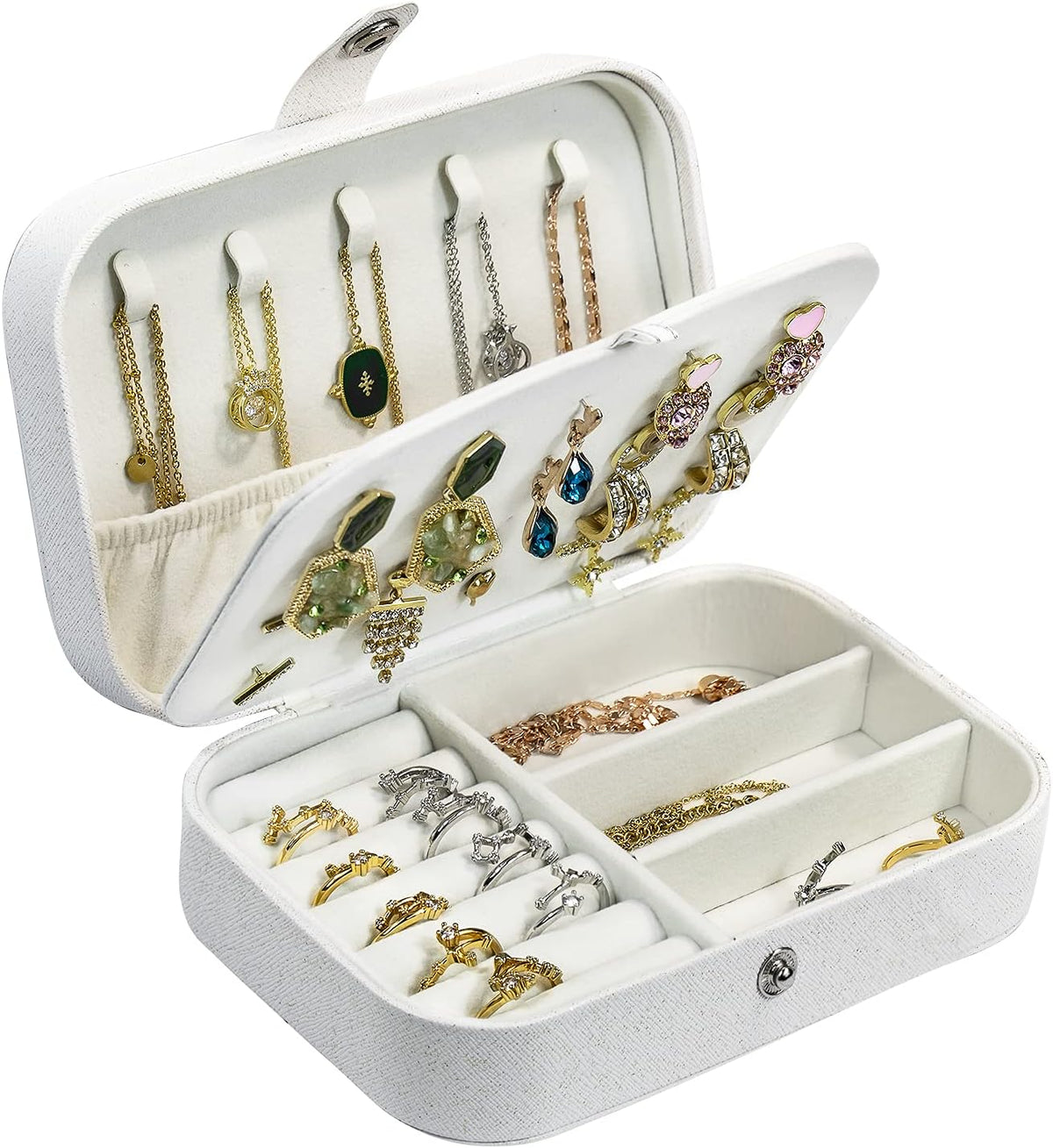 Hatori Travel Jewelry Box, PU Leather Small Jewelry Organizer for Women Girls, Double Layer Portable Mini Travel Case Display Storage Holder Boxes for Stud Earrings, Rings (Black)