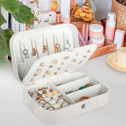 Hatori Travel Jewelry Box, PU Leather Small Jewelry Organizer for Women Girls, Double Layer Portable Mini Travel Case Display Storage Holder Boxes for Stud Earrings, Rings (Black)