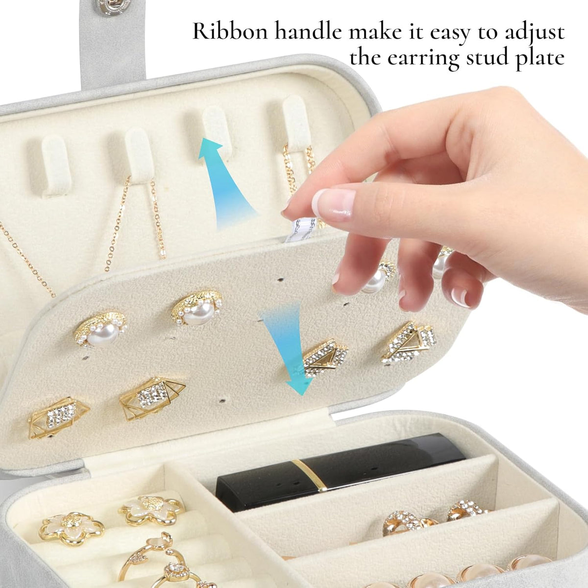 Hatori Travel Jewelry Box, PU Leather Small Jewelry Organizer for Women Girls, Double Layer Portable Mini Travel Case Display Storage Holder Boxes for Stud Earrings, Rings (Black)