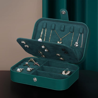 Hatori Travel Jewelry Box, PU Leather Small Jewelry Organizer for Women Girls, Double Layer Portable Mini Travel Case Display Storage Holder Boxes for Stud Earrings, Rings (Black)