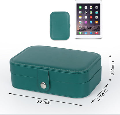 Hatori Travel Jewelry Box, PU Leather Small Jewelry Organizer for Women Girls, Double Layer Portable Mini Travel Case Display Storage Holder Boxes for Stud Earrings, Rings (Black)