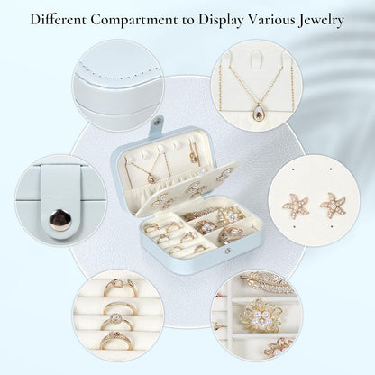 Hatori Travel Jewelry Box, PU Leather Small Jewelry Organizer for Women Girls, Double Layer Portable Mini Travel Case Display Storage Holder Boxes for Stud Earrings, Rings (Black)