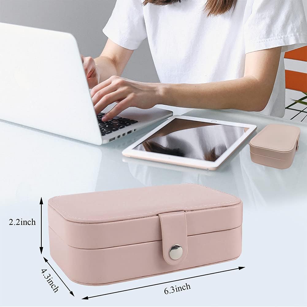 Hatori Travel Jewelry Box, PU Leather Small Jewelry Organizer for Women Girls, Double Layer Portable Mini Travel Case Display Storage Holder Boxes for Stud Earrings, Rings (Black)