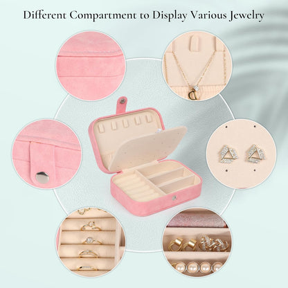 Hatori Travel Jewelry Box, PU Leather Small Jewelry Organizer for Women Girls, Double Layer Portable Mini Travel Case Display Storage Holder Boxes for Stud Earrings, Rings (Black)