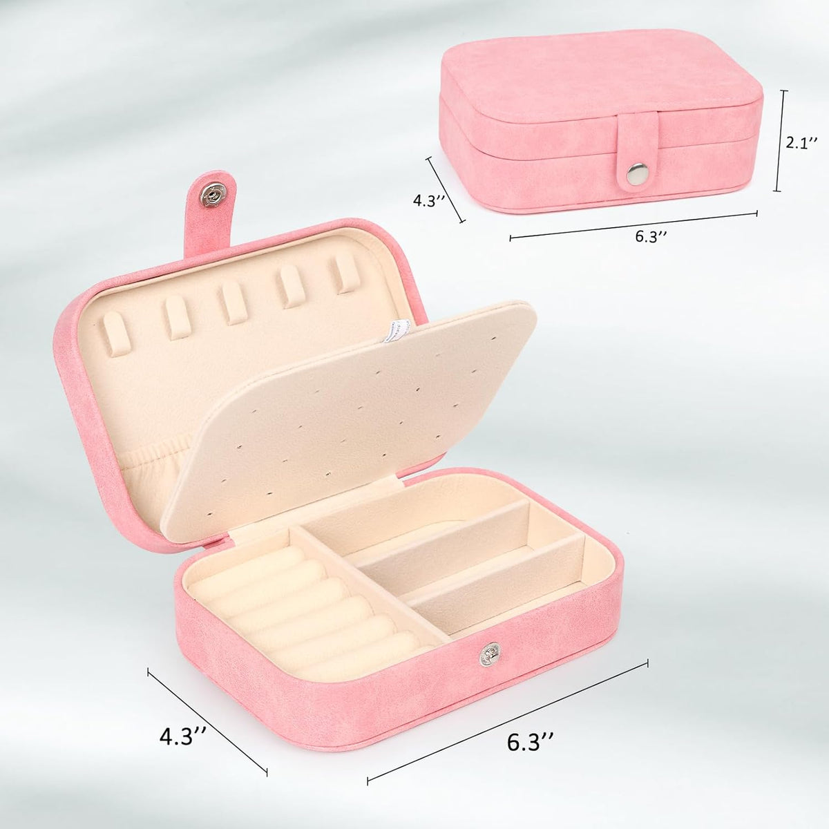 Hatori Travel Jewelry Box, PU Leather Small Jewelry Organizer for Women Girls, Double Layer Portable Mini Travel Case Display Storage Holder Boxes for Stud Earrings, Rings (Black)