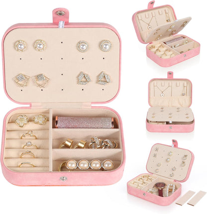 Hatori Travel Jewelry Box, PU Leather Small Jewelry Organizer for Women Girls, Double Layer Portable Mini Travel Case Display Storage Holder Boxes for Stud Earrings, Rings (Black)