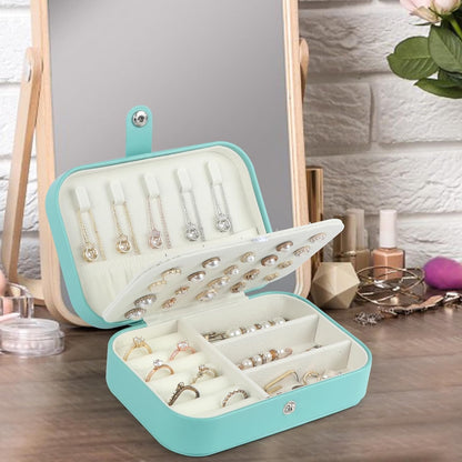 Hatori Travel Jewelry Box, PU Leather Small Jewelry Organizer for Women Girls, Double Layer Portable Mini Travel Case Display Storage Holder Boxes for Stud Earrings, Rings (Black)