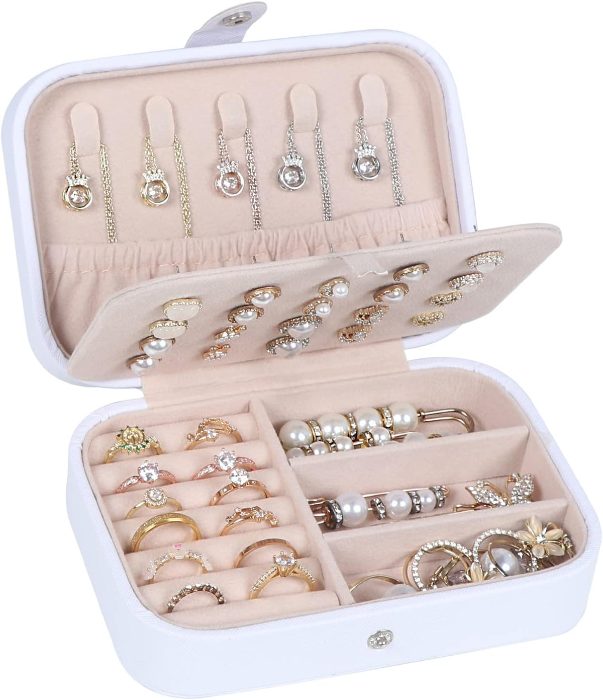 Hatori Travel Jewelry Box, PU Leather Small Jewelry Organizer for Women Girls, Double Layer Portable Mini Travel Case Display Storage Holder Boxes for Stud Earrings, Rings (Black)
