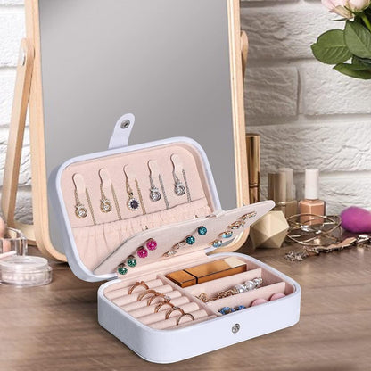 Hatori Travel Jewelry Box, PU Leather Small Jewelry Organizer for Women Girls, Double Layer Portable Mini Travel Case Display Storage Holder Boxes for Stud Earrings, Rings (Black)