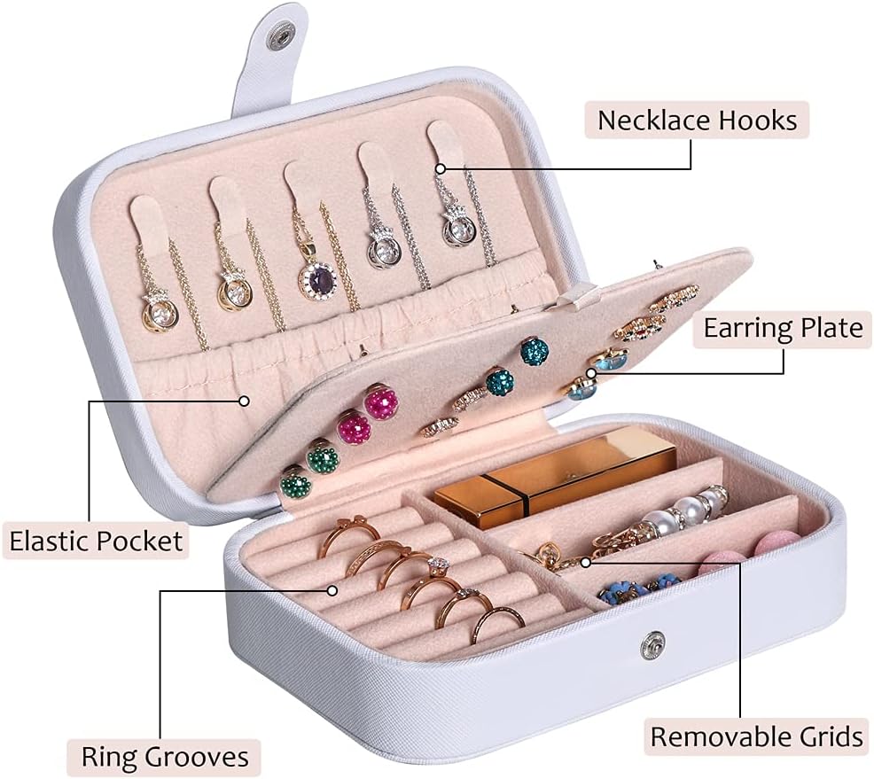Hatori Travel Jewelry Box, PU Leather Small Jewelry Organizer for Women Girls, Double Layer Portable Mini Travel Case Display Storage Holder Boxes for Stud Earrings, Rings (Black)