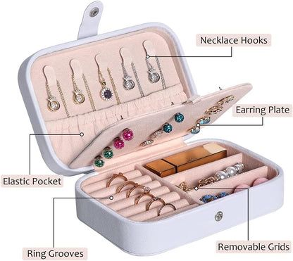 Hatori Travel Jewelry Box, PU Leather Small Jewelry Organizer for Women Girls, Double Layer Portable Mini Travel Case Display Storage Holder Boxes for Stud Earrings, Rings (Black)